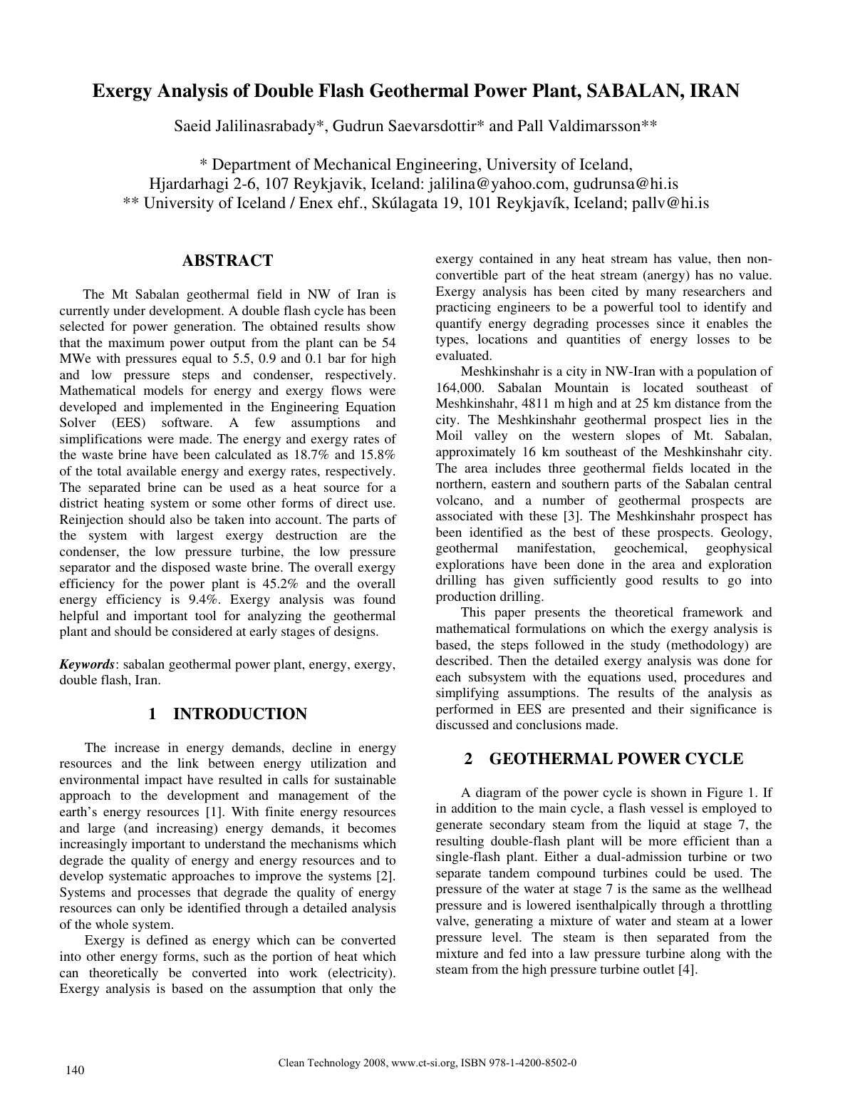 First page of Exergy Analysis Of Double Flash Geotherm