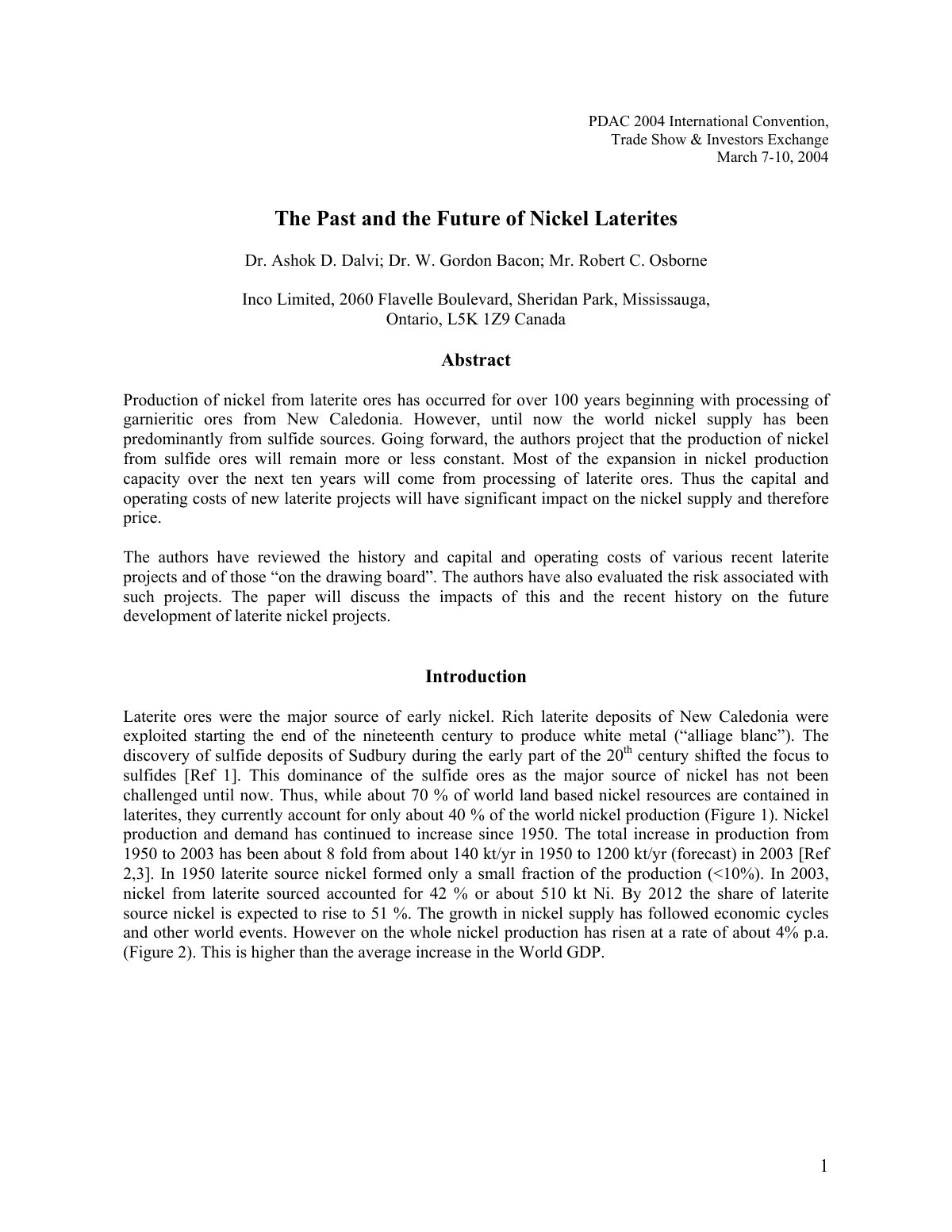 First page of The Past and the Future of Nickel Lateri