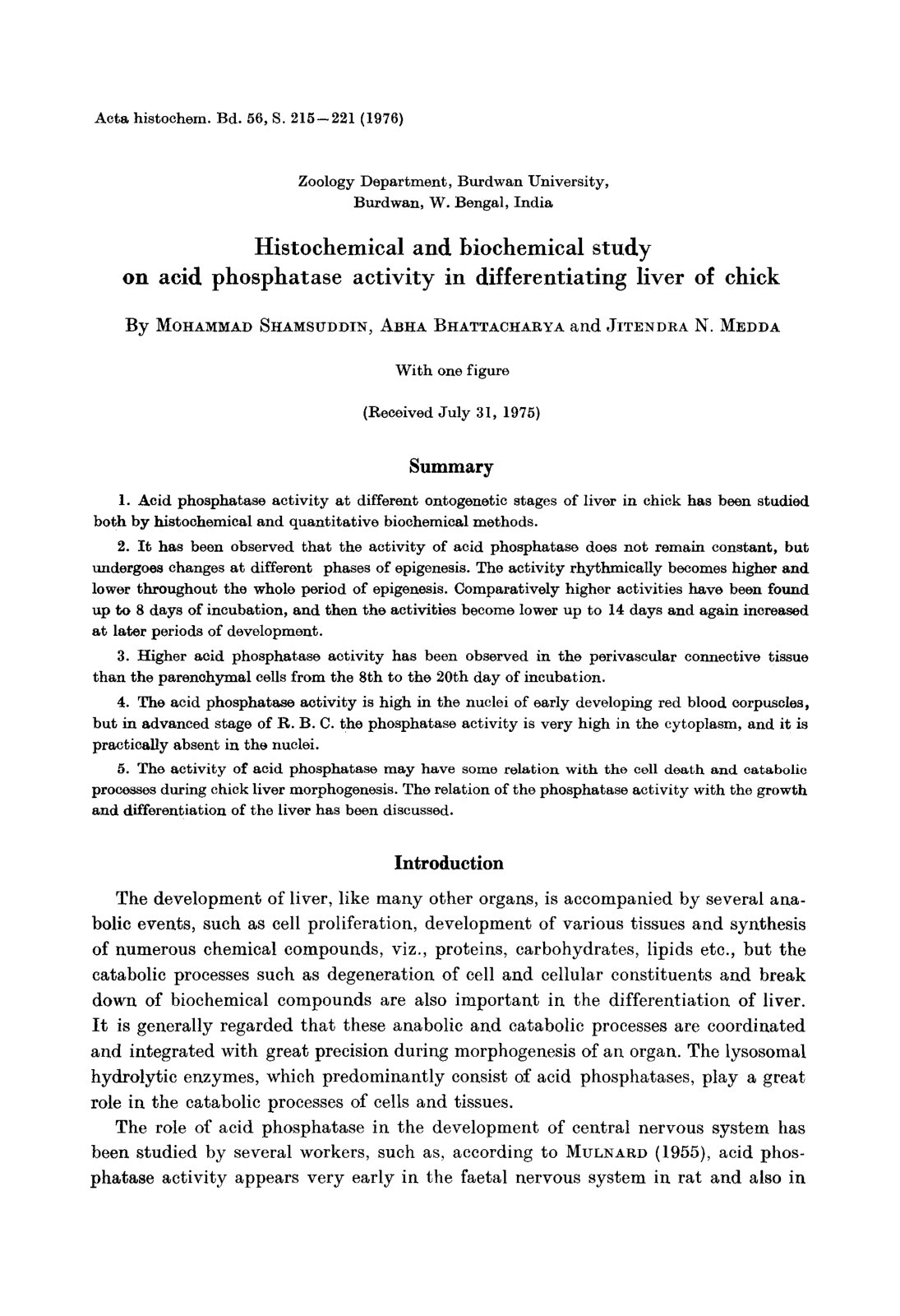 First page of Histochemical and biochemical study on acid phosphatase activity in differentiating liver of chick