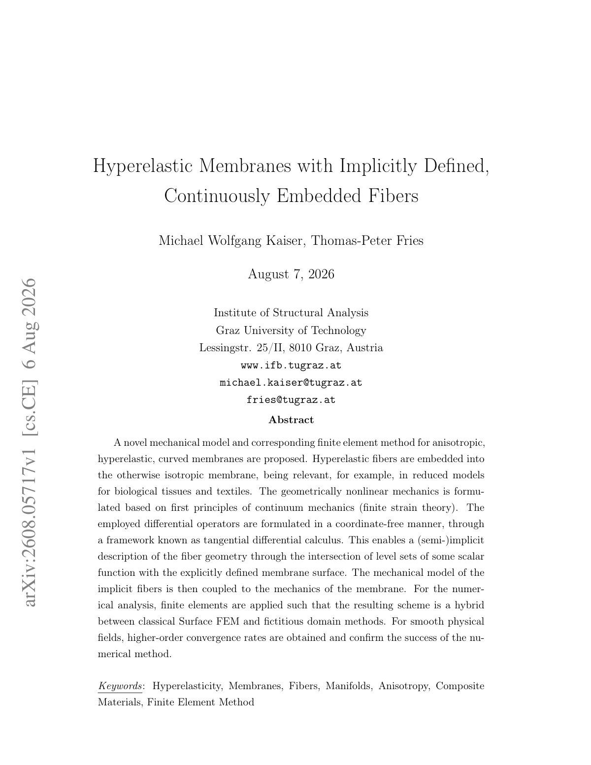 First page of Hyperelastic Membranes with Implicitly Defined, Continuously Embedded Fibers