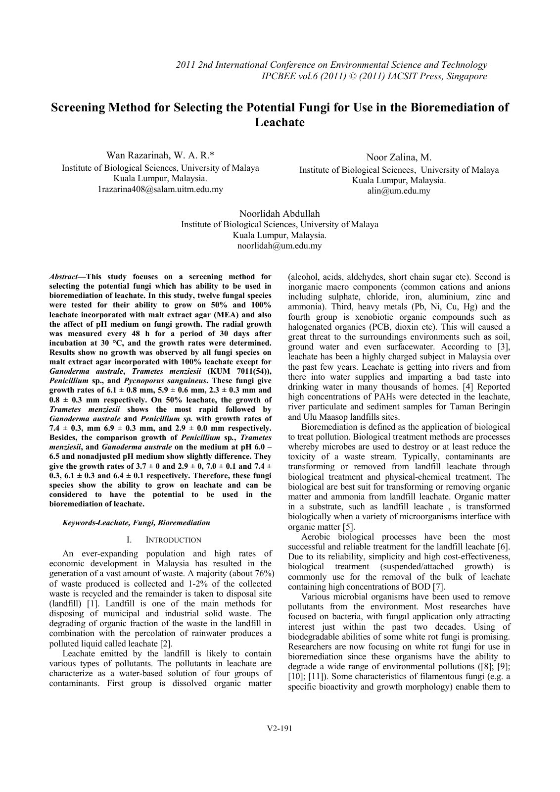First page of Screening Method for Selecting the Potential Fungi for Use in the Bioremediation of Leachate