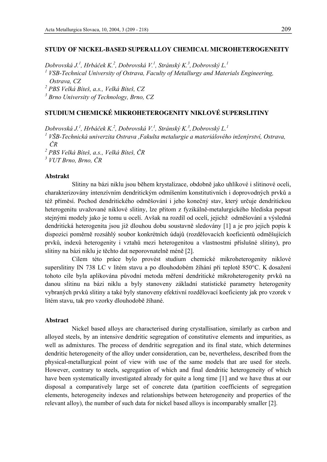 First page of Study of Nickel Based Superalloy Chemica