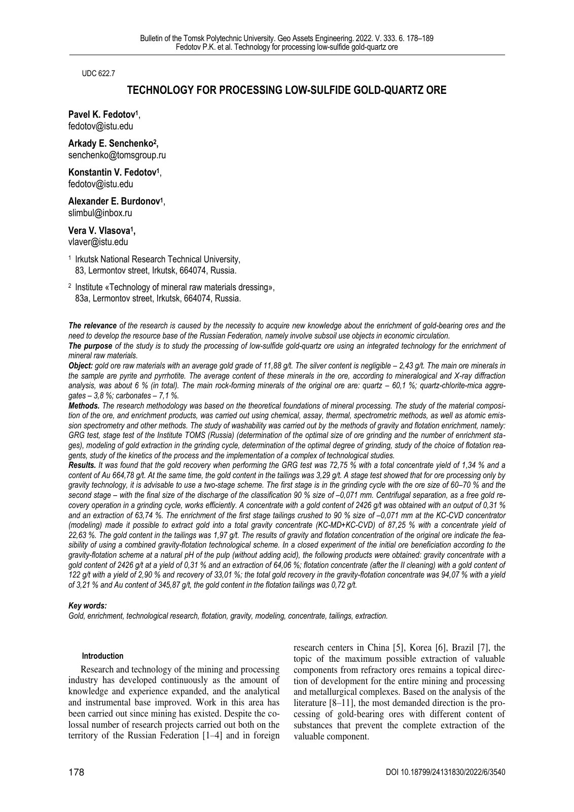 First page of Technology for Processing Low Sulfide Go