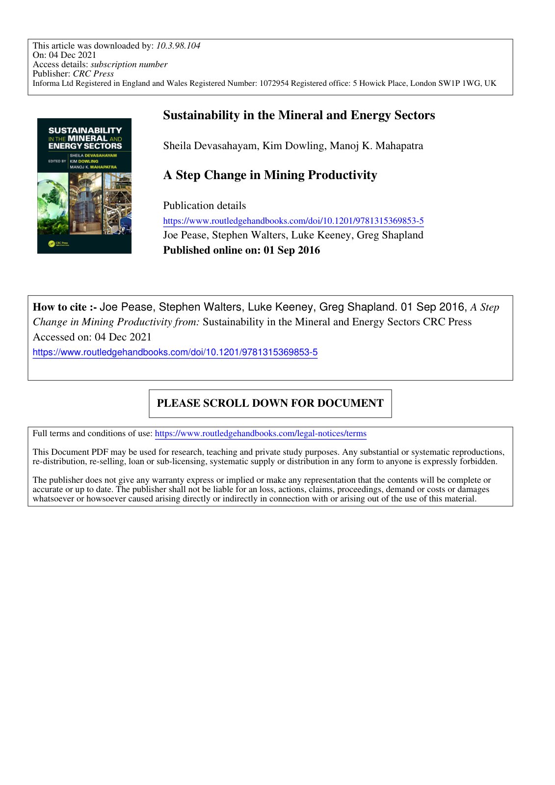 First page of A Step Change in Mining Productivity