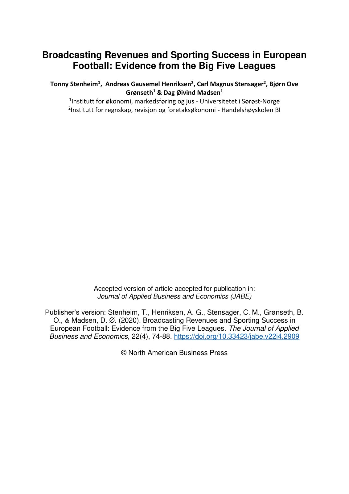 First page of Broadcasting Revenues and Sporting Succe