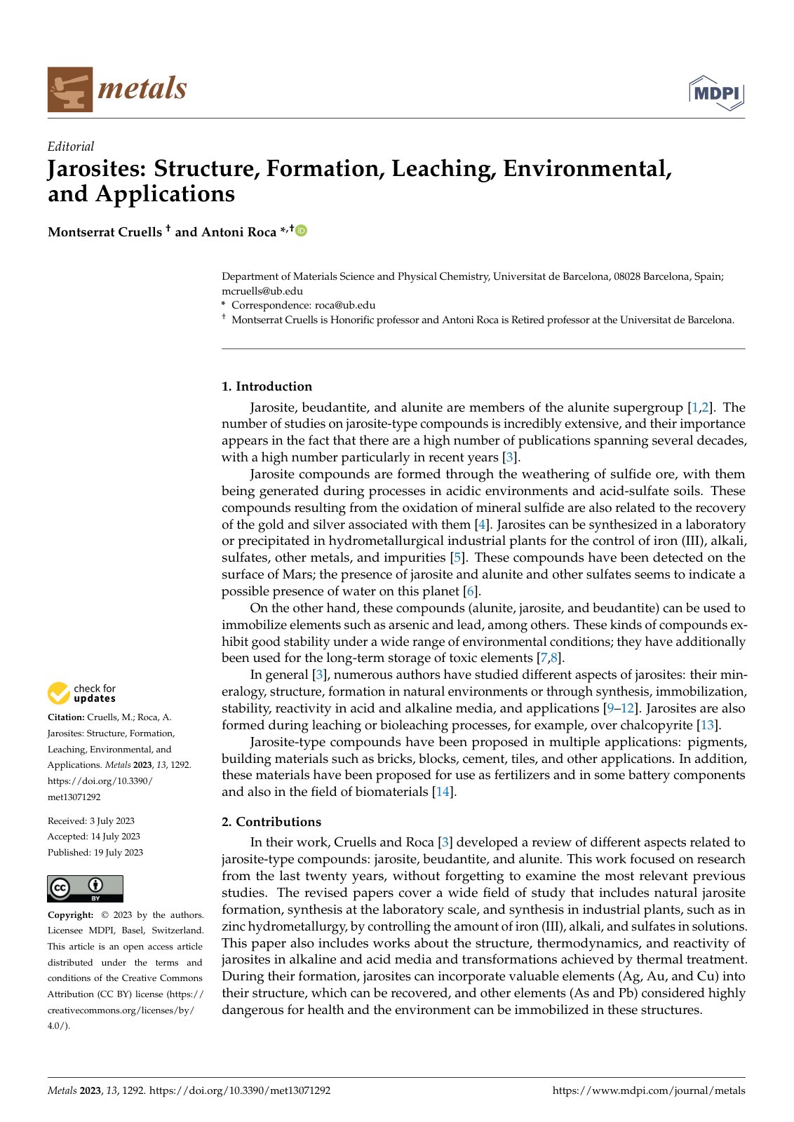 First page of Jarosites: Structure, Formation, Leaching, Environmental, and Applications