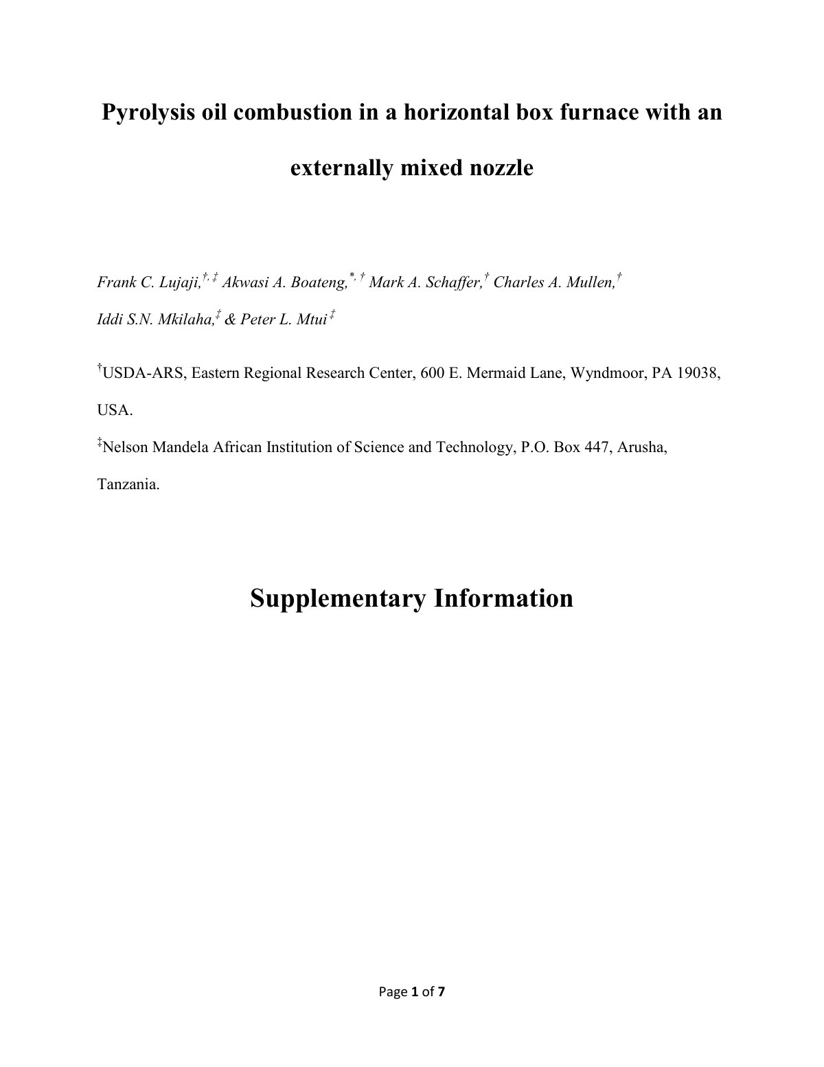 First page of Combustion performance of pyrolysis oil/ethanol blends in a residential-scale oil-fired boiler
