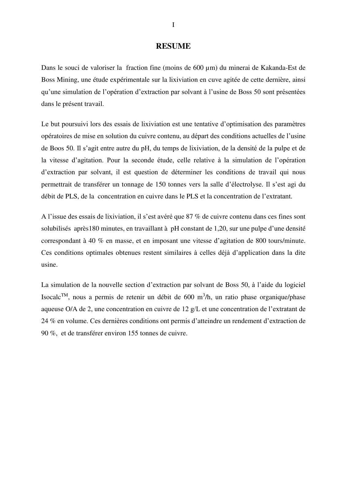 First page of Etude expérimentale sur la lixiviation en cuve agitée du minerai de Kakanda