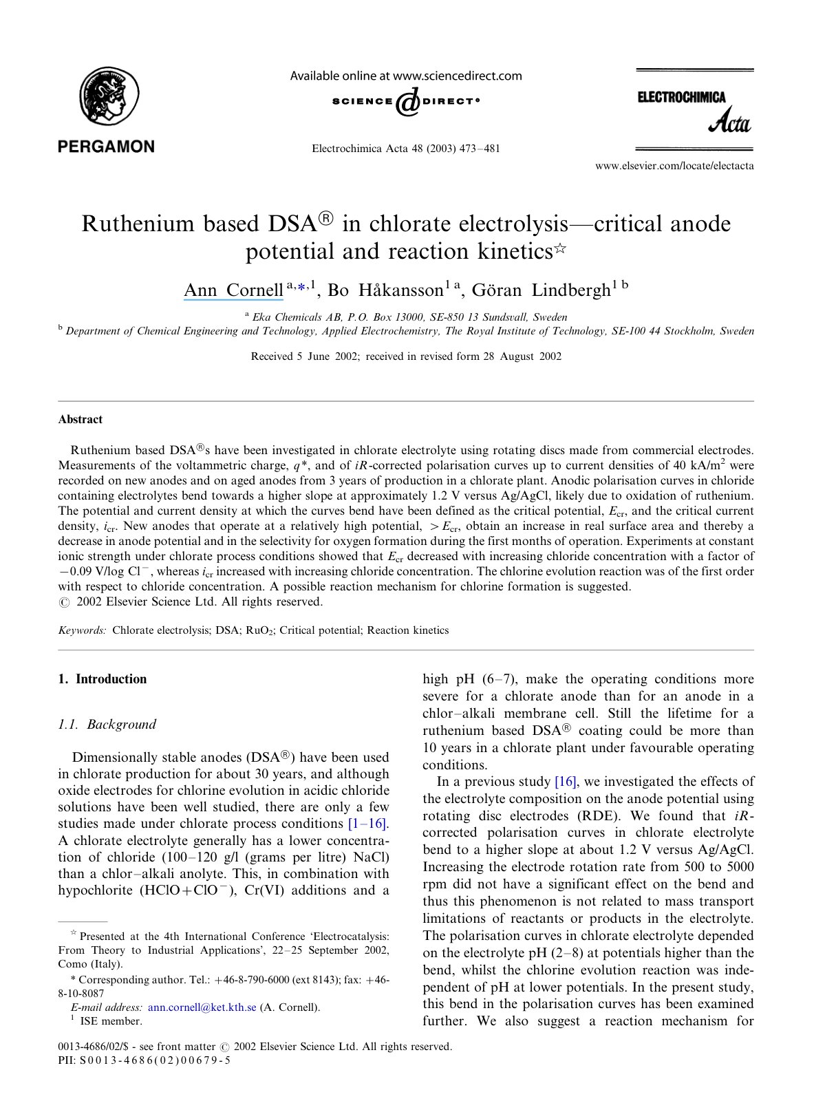 First page of Ruthenium based DSA in chlorate electrol