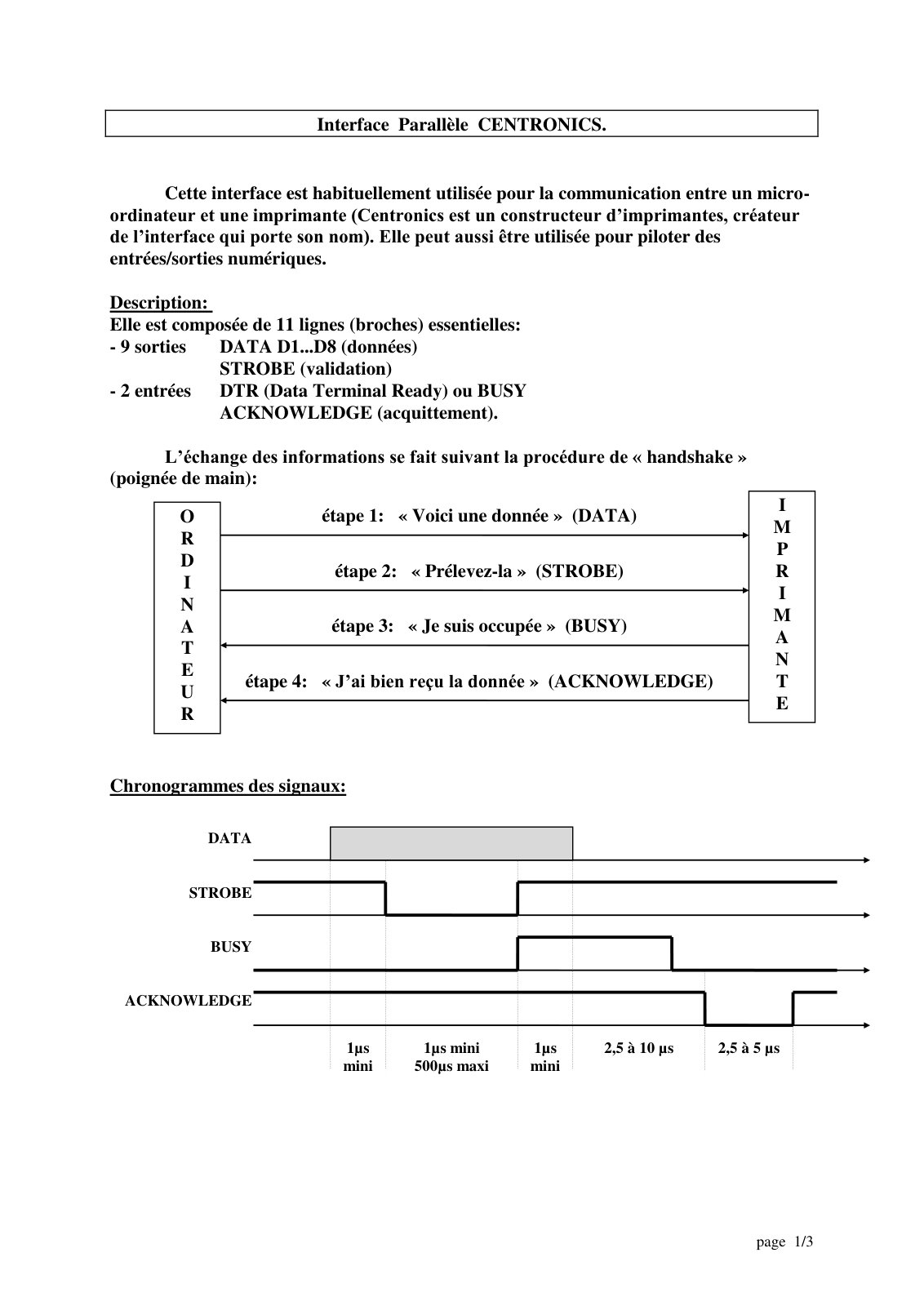 First page of Interface Parallèle CENTRONICS