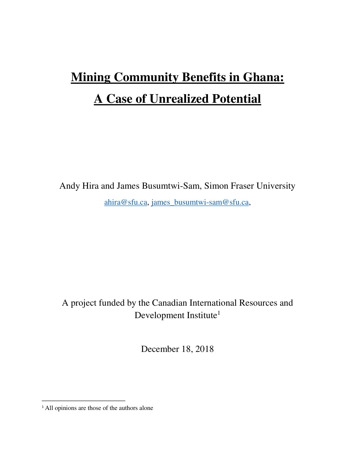 First page of Mining Community Benefits in Ghana A Cas