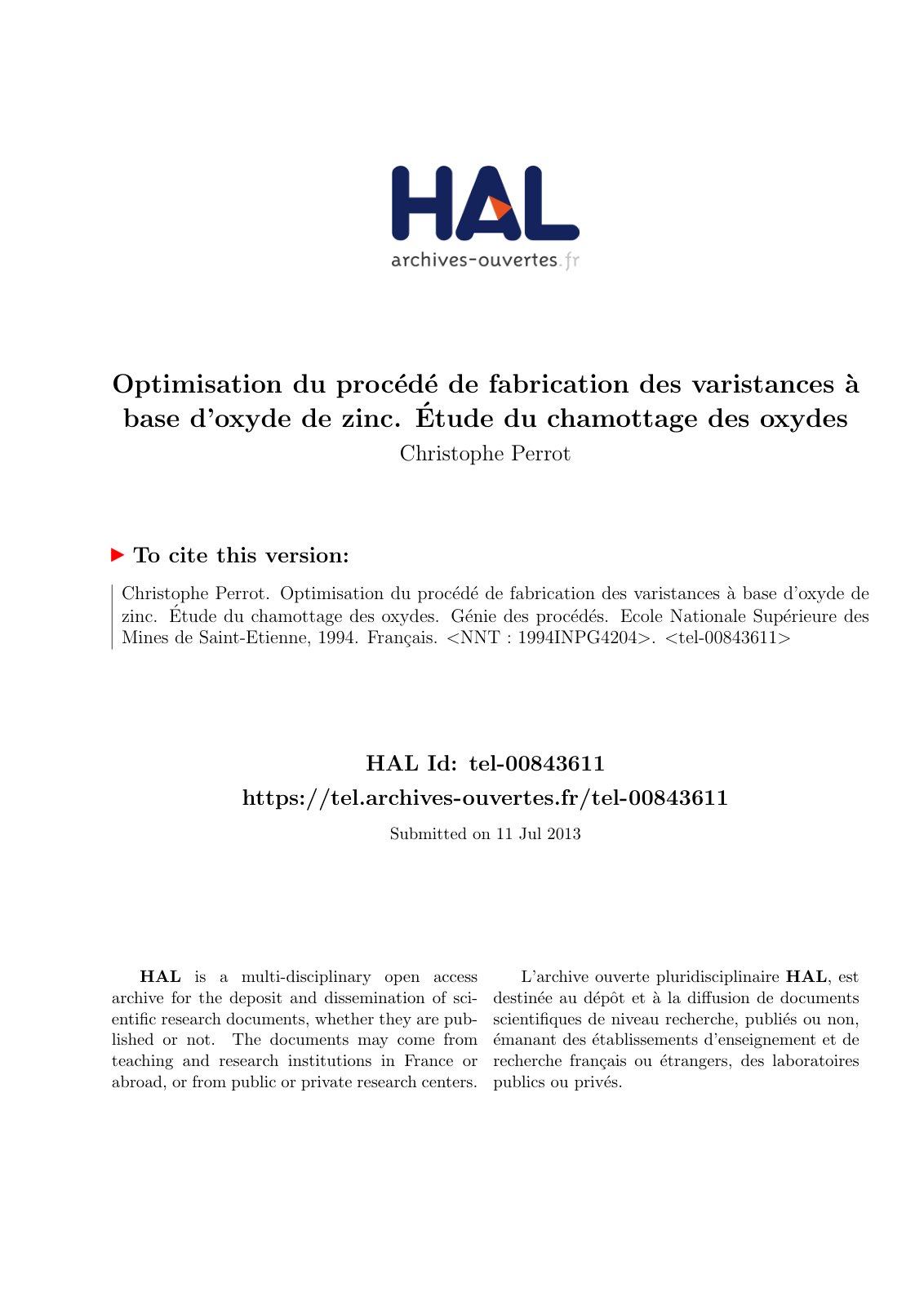 First page of Optimisation du procede de fabrication d