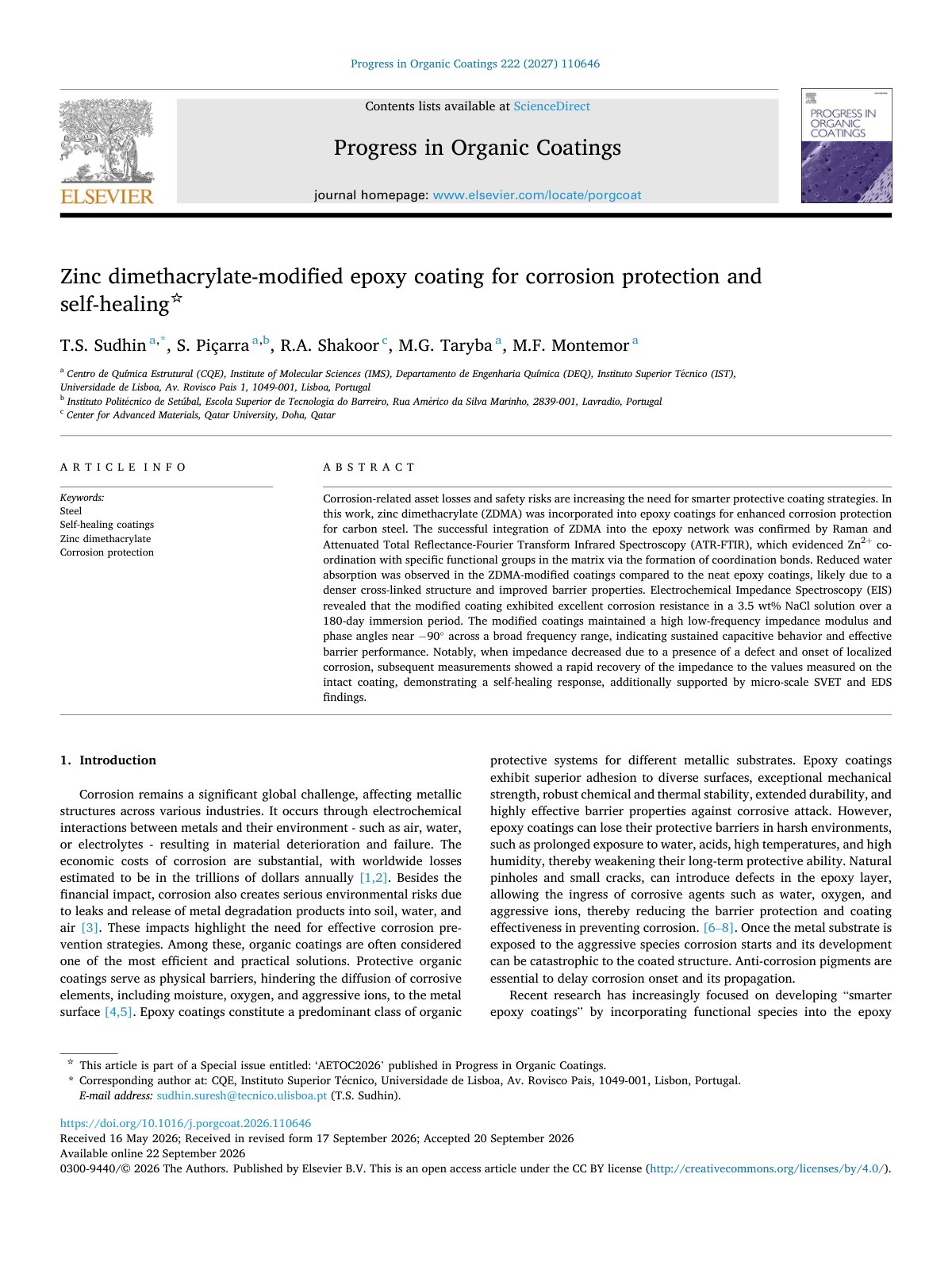 First page of Zinc dimethacrylate modified epoxy coating for corros 2027 Progress in Organ