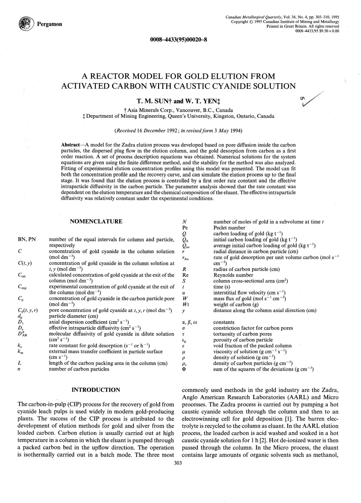 First page of 269506966 A Reactor Model for Gold Elution From