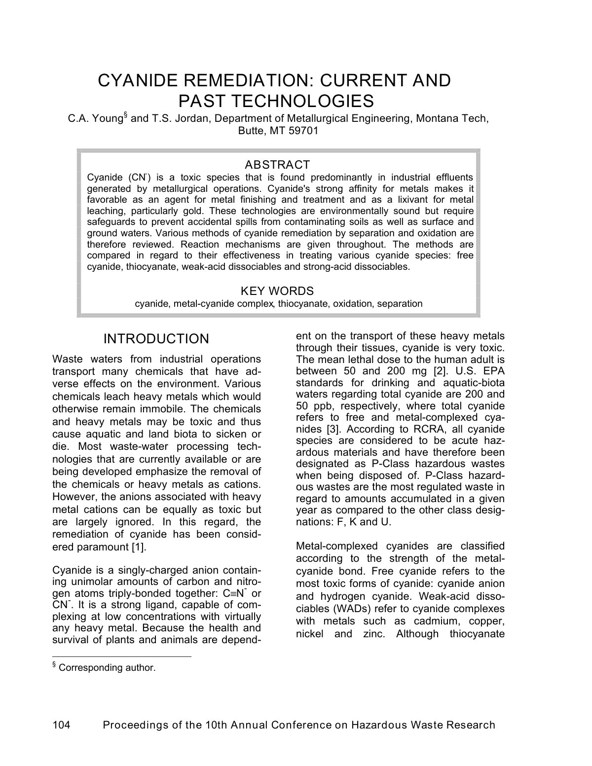 First page of Cyanide Remediation: Current and Past Technologies