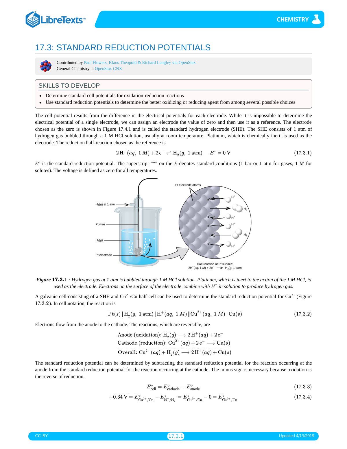 First page of LibreTexts  Louisville Collegiate School  Chapters  17  Electrochemistry  17.3  Standard Reduction Potentials