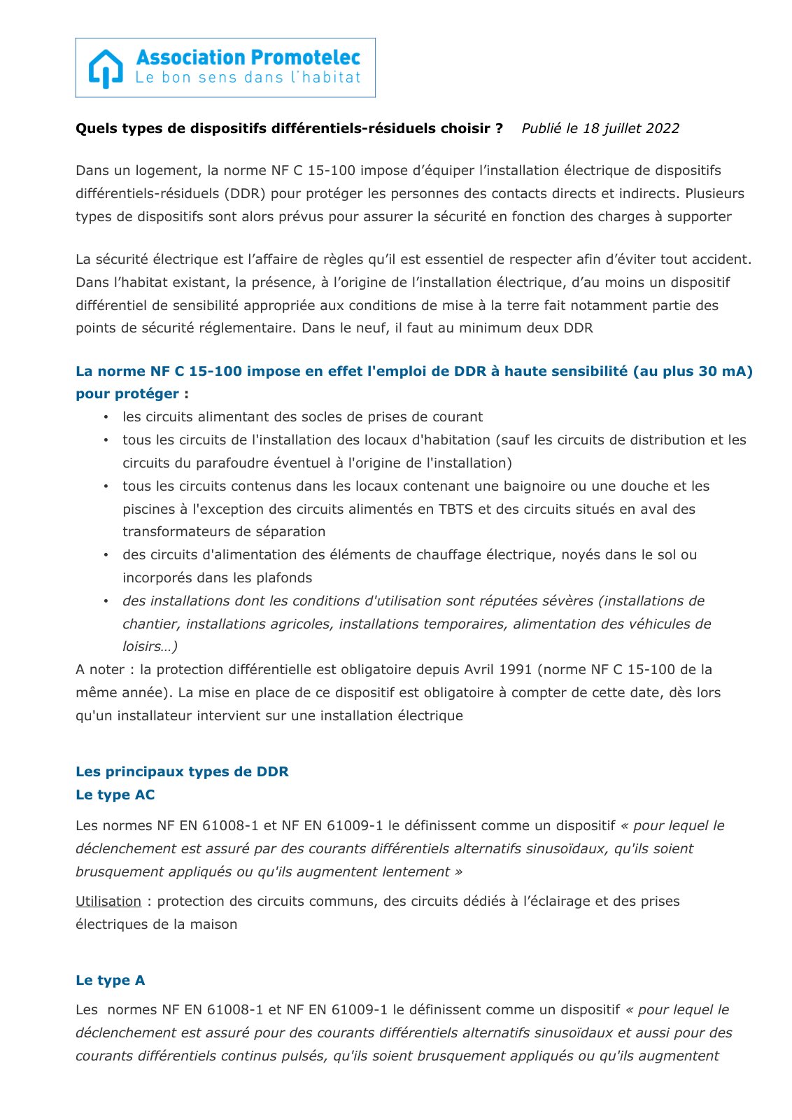 First page of Quels types de dispositifs différentiels-résiduels choisir ?