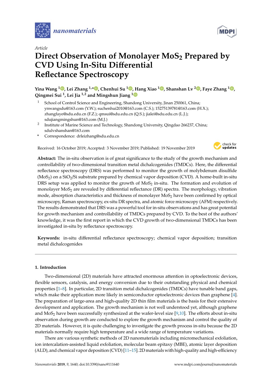 First page of Direct Observation of Monolayer MoS2 Pre