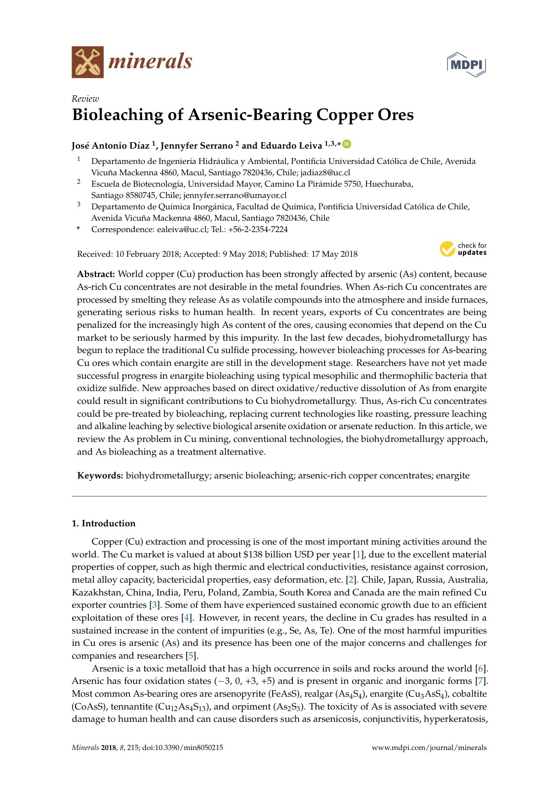 First page of Bioleaching of Arsenic Bearing Copper Or