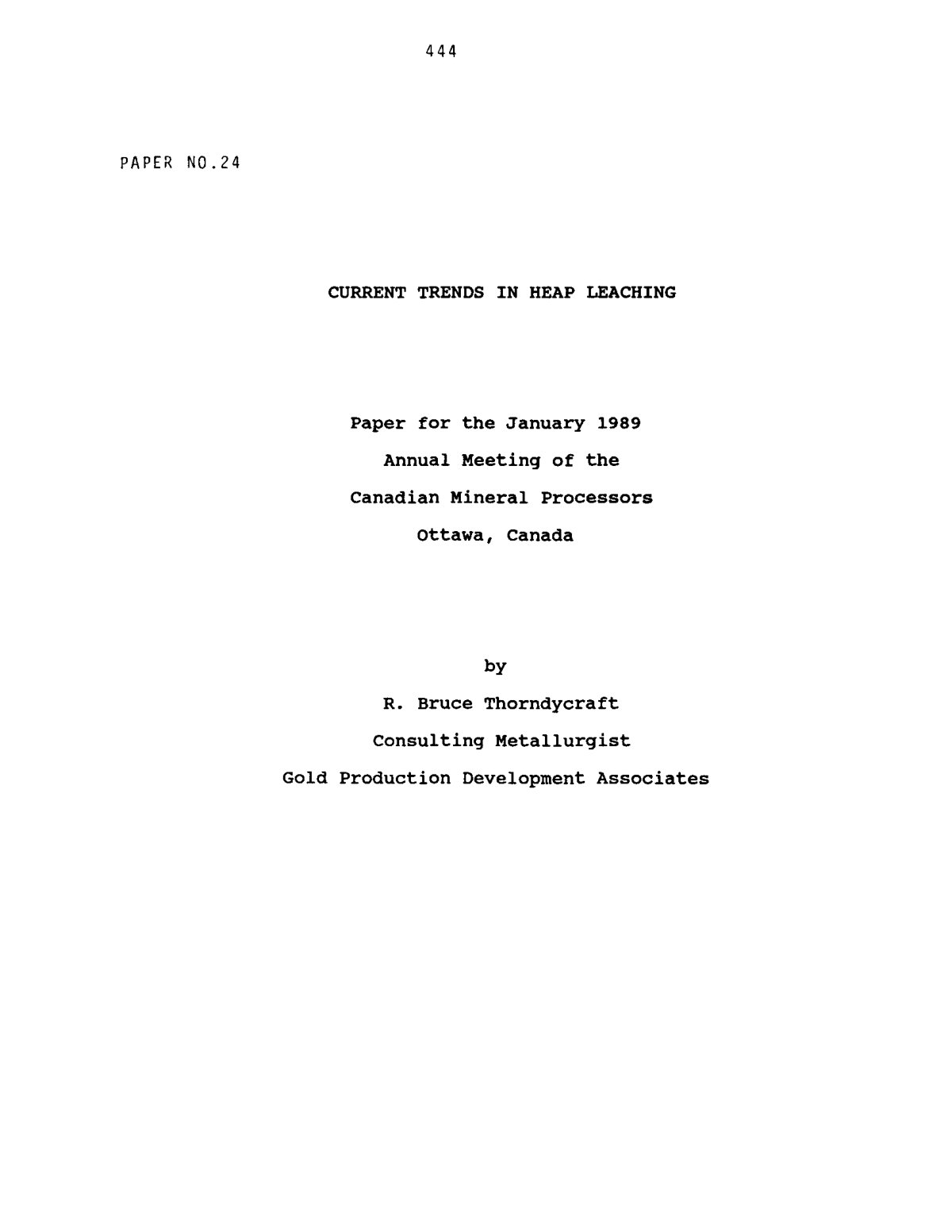 First page of CURRENT TRENDS IN HEAP LEACHING