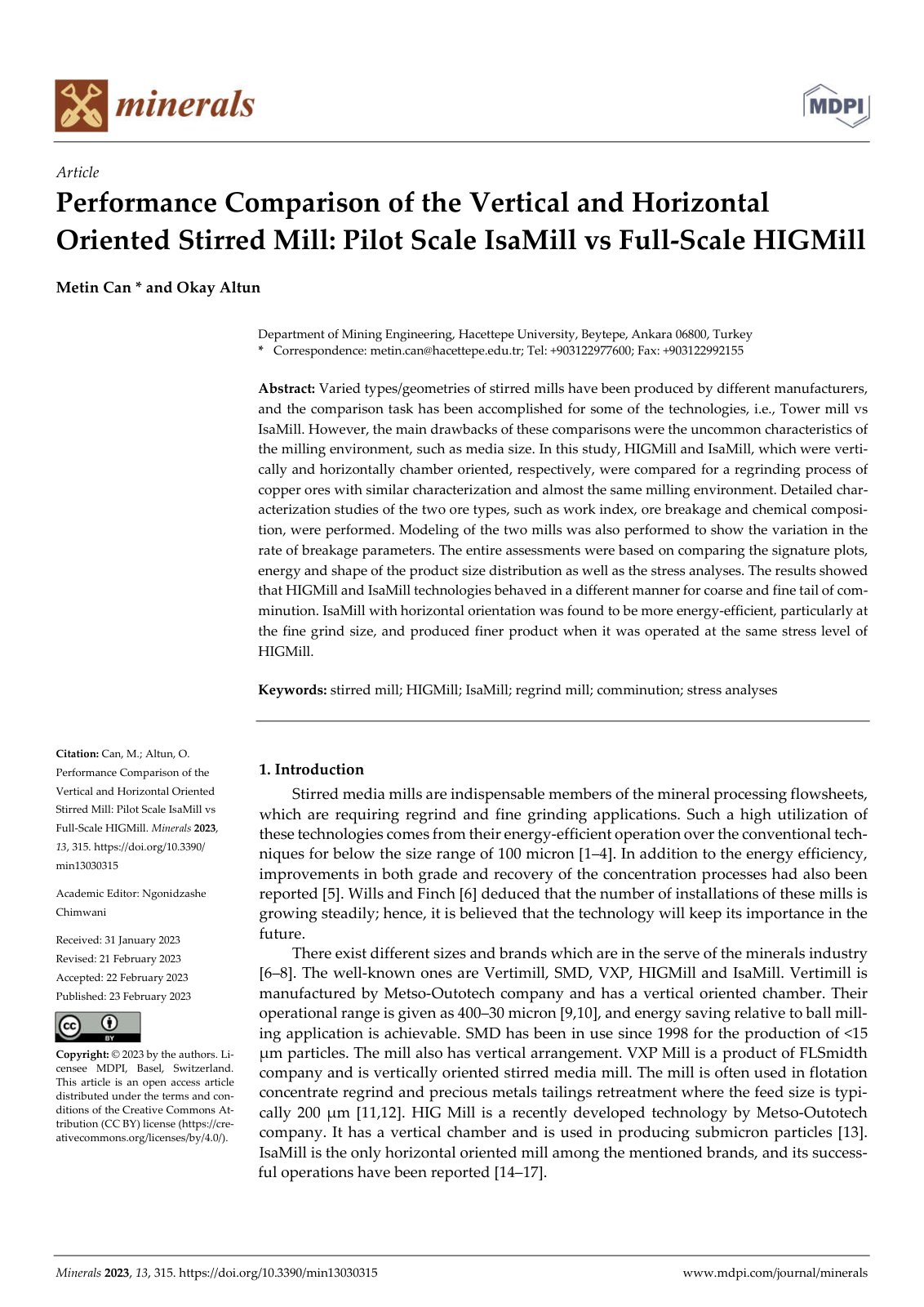 First page of Minerals 2023, 13, 315. https://doi.org/10.3390/min13030315