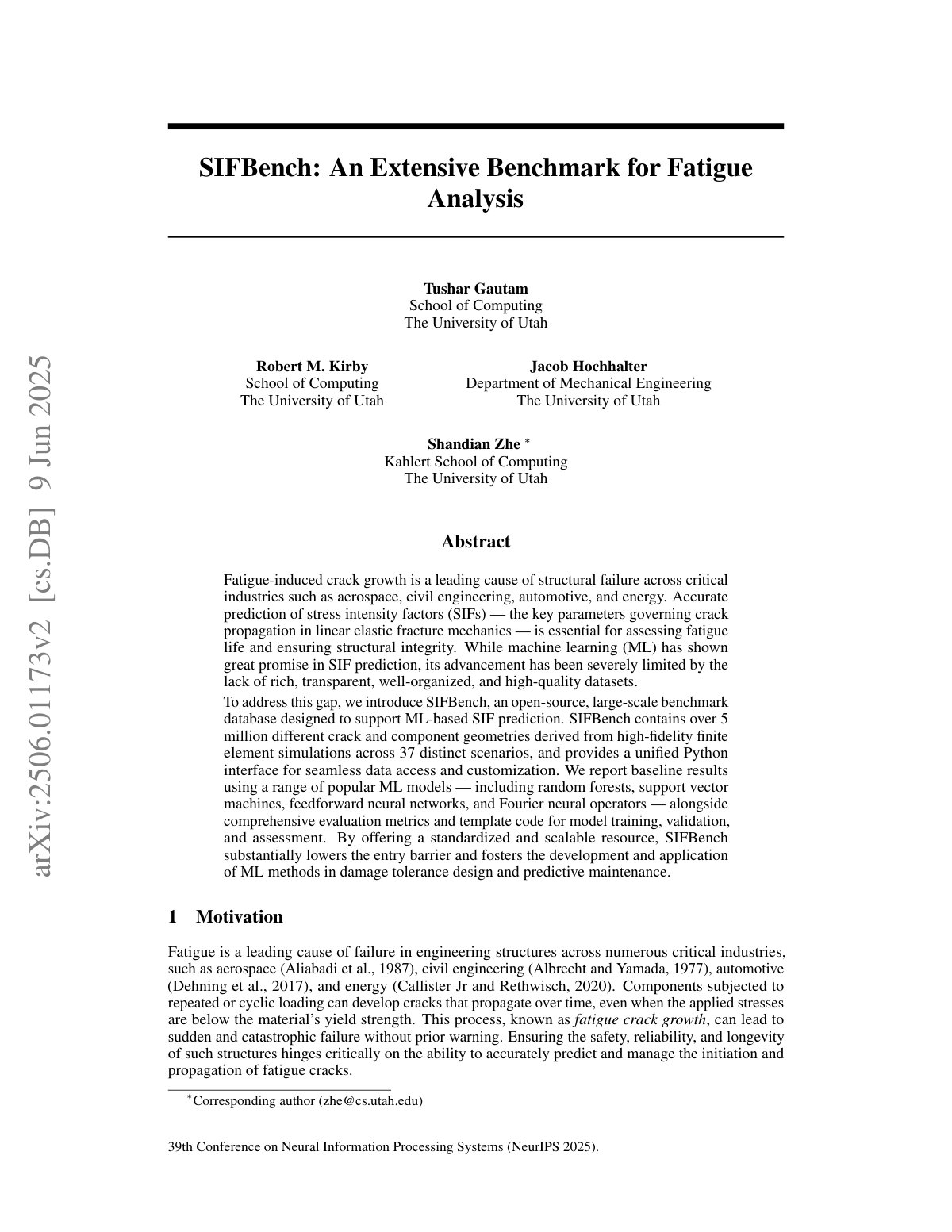 First page of SIFBench: An Extensive Benchmark for Fatigue Analysis