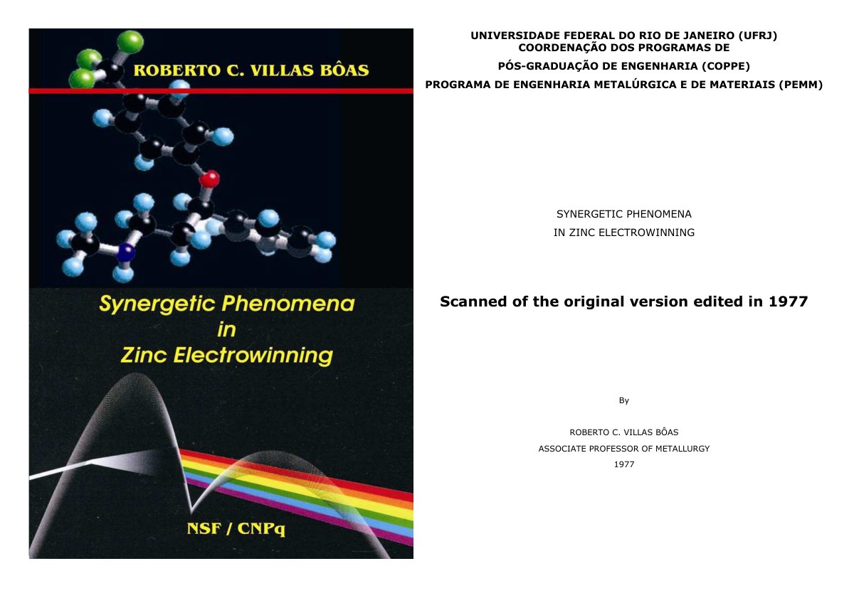 First page of SYNERGETIC PHENOMENA IN ZINC ELECTROWINNING