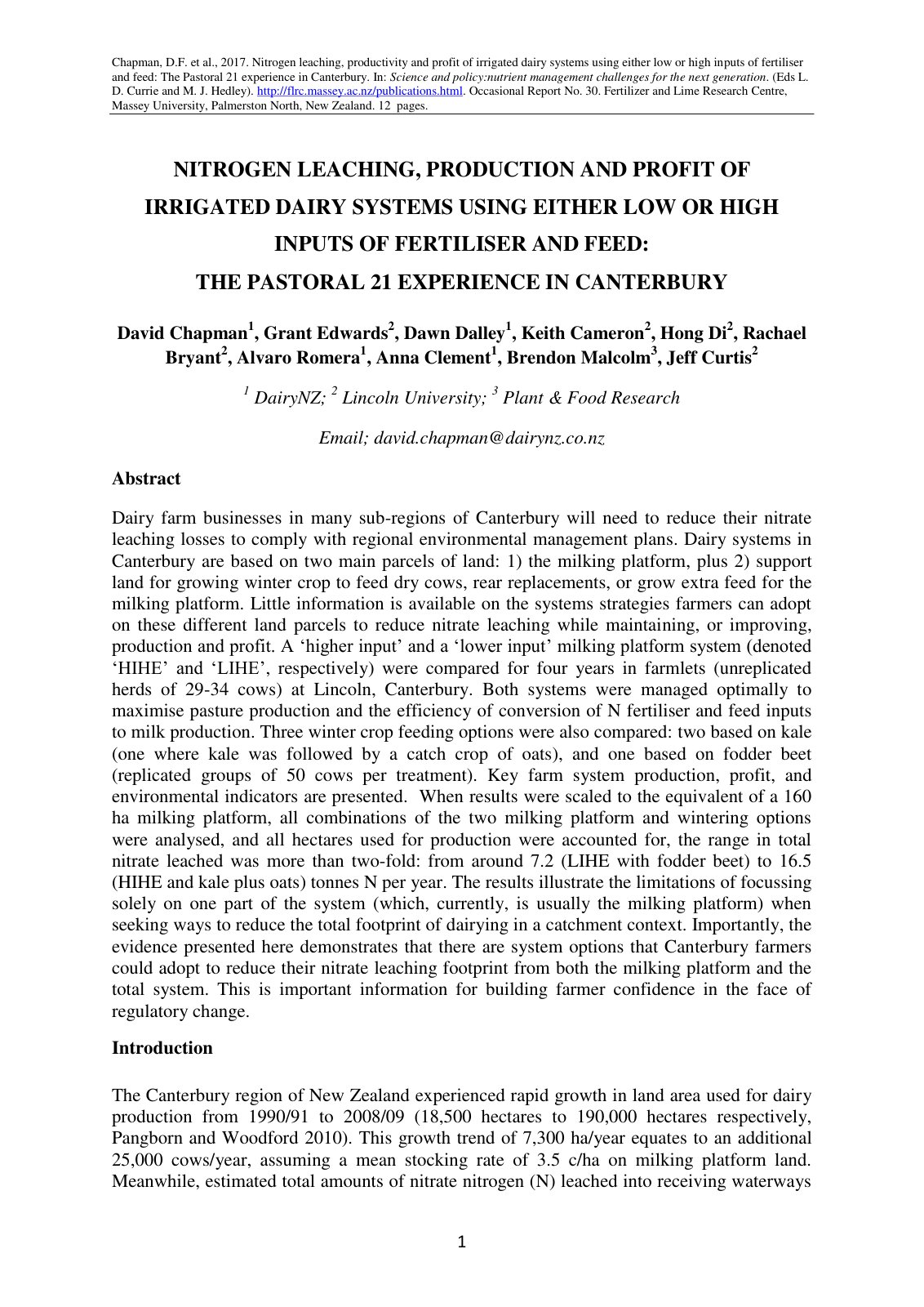 First page of Nitrogen Leaching Production and Profit