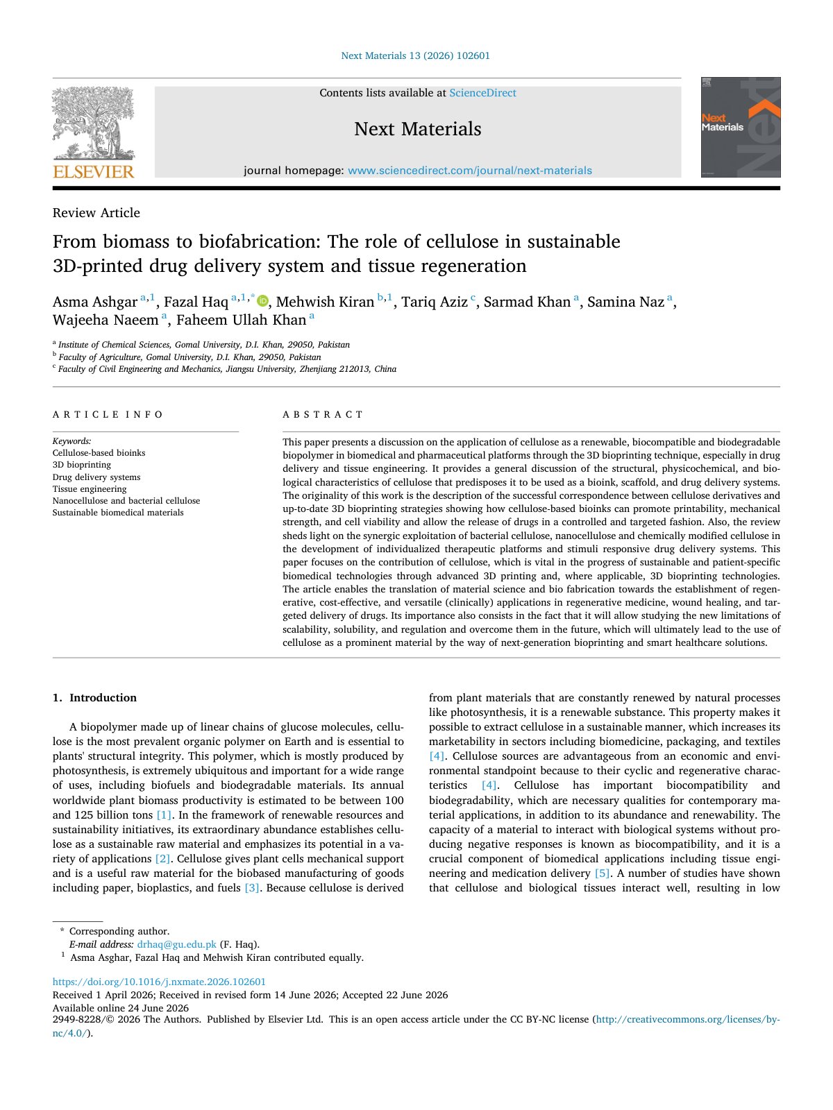 First page of From biomass to biofabrication  The role of cellulose in sustai 2026 Next Ma
