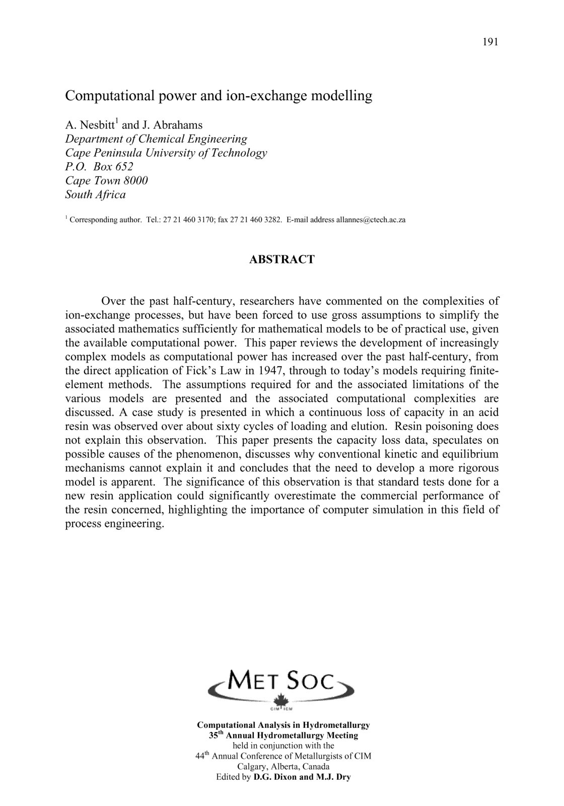 First page of Computational power and ion-exchange modelling