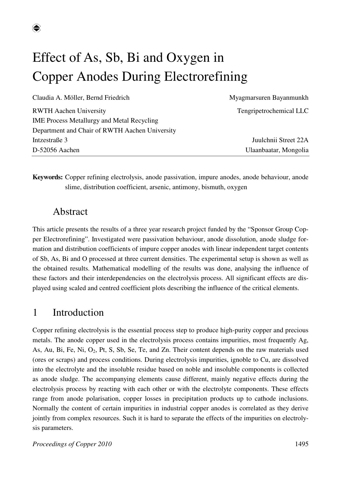 First page of Effect of As Sb Bi and oxygen in copper