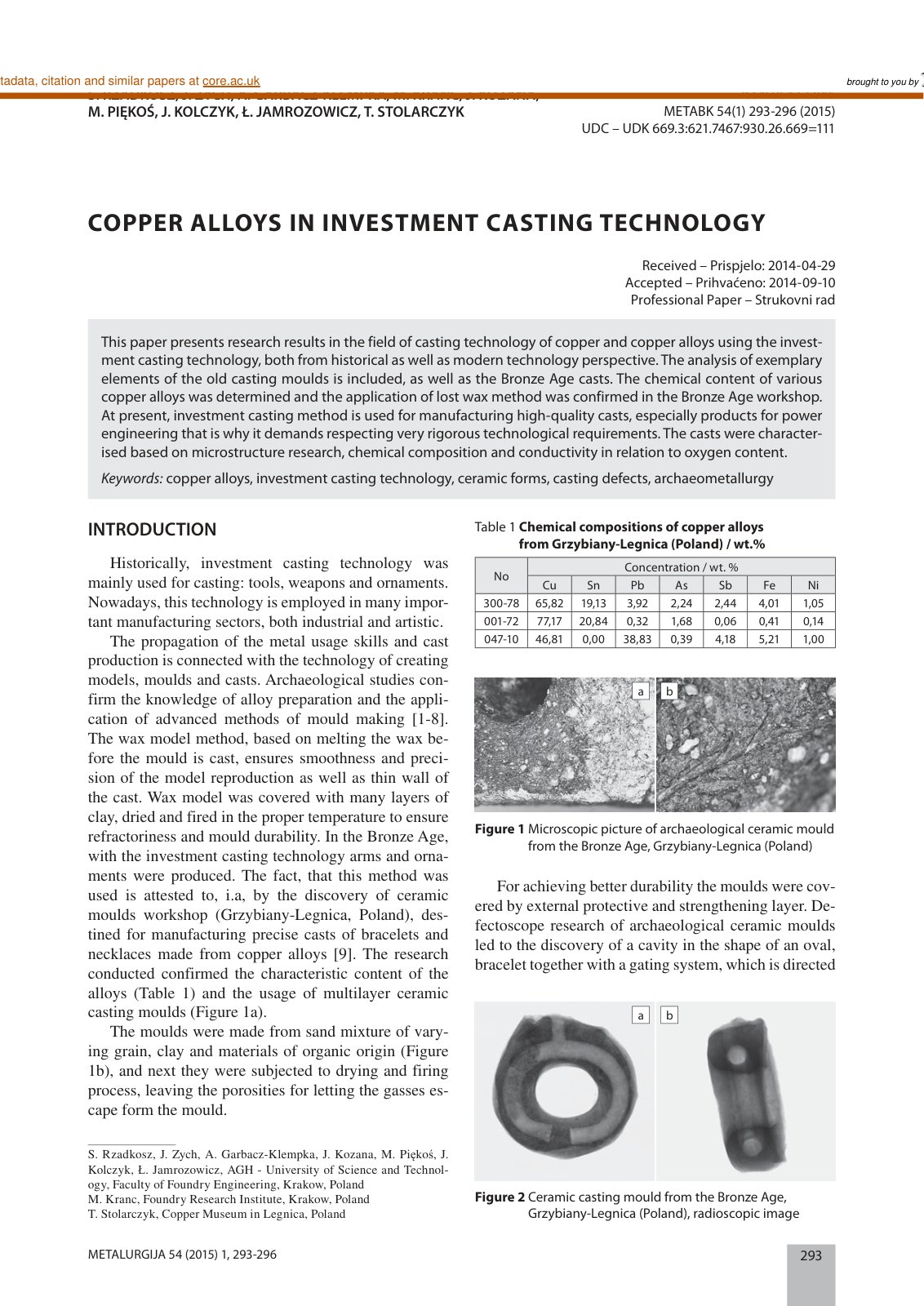 First page of Copper Alloys in Investment Casting Tech