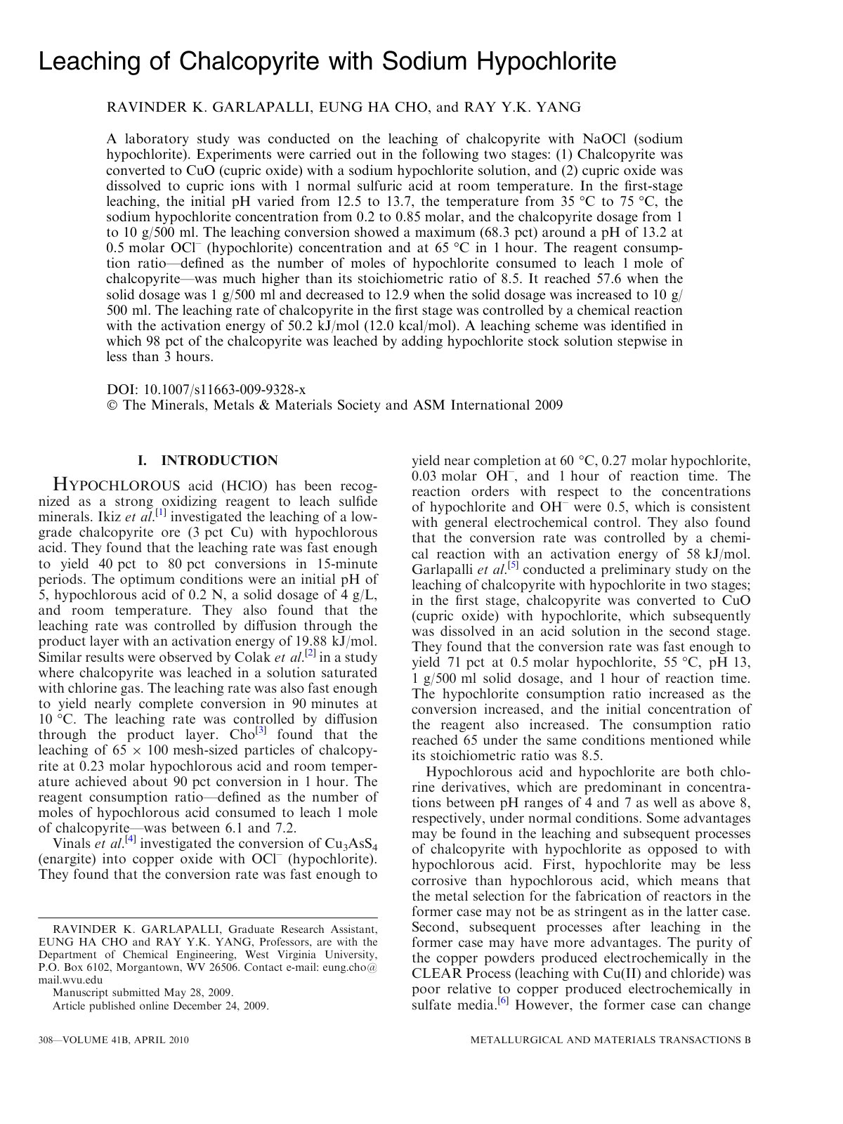 First page of Leaching of Chalcopyrite with Sodium Hyp