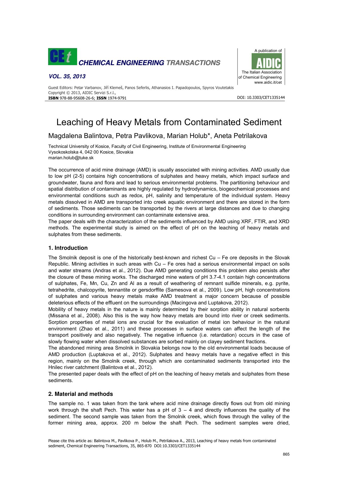 First page of Leaching of Heavy Metals from Contaminat