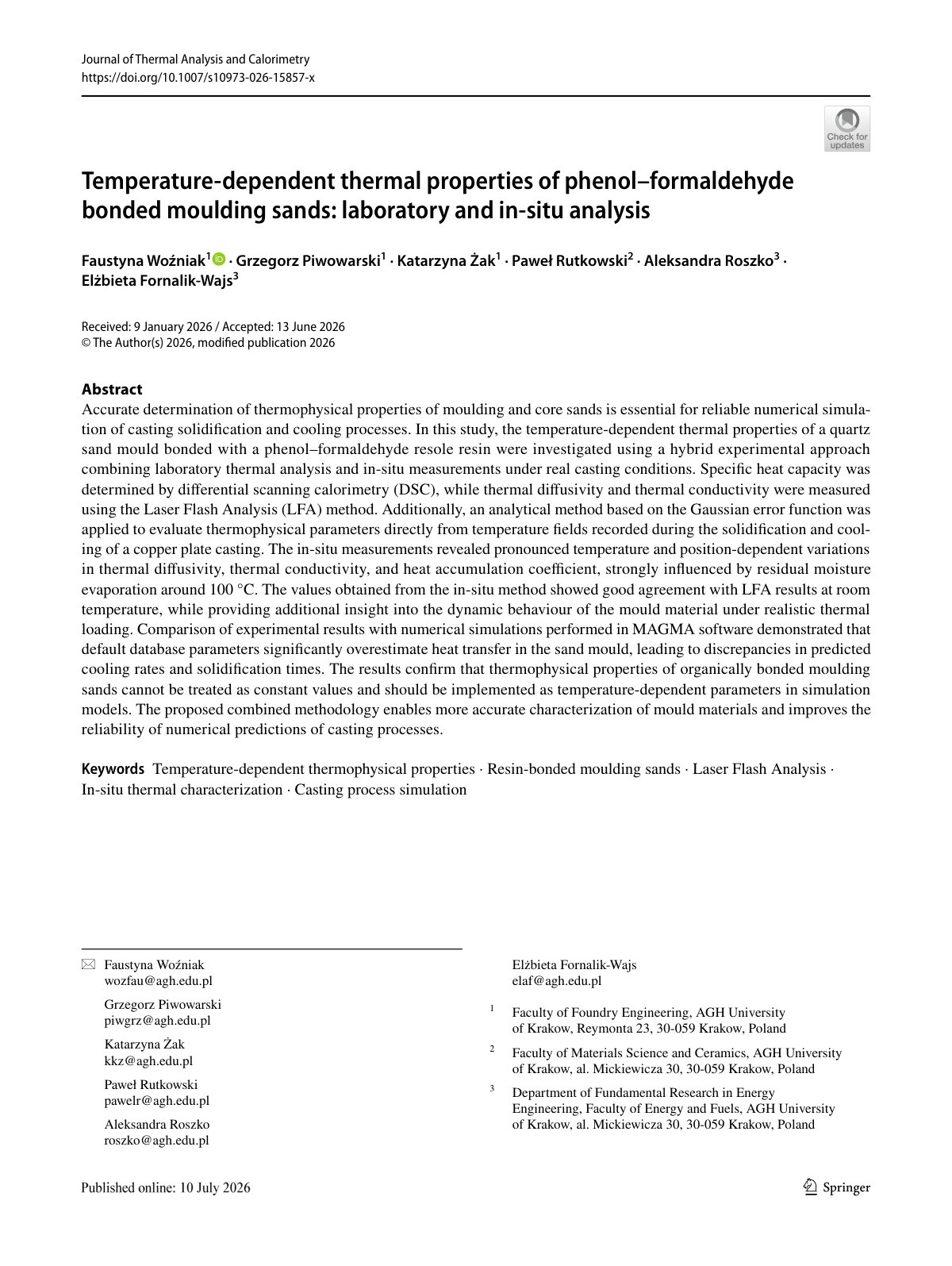 First page of Thermal Properties PF Bonded Moulding Sands