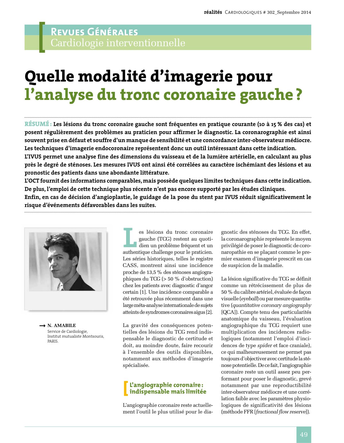 First page of Quelle modalité d’imagerie pour l’analyse du tronc coronaire gauche ?