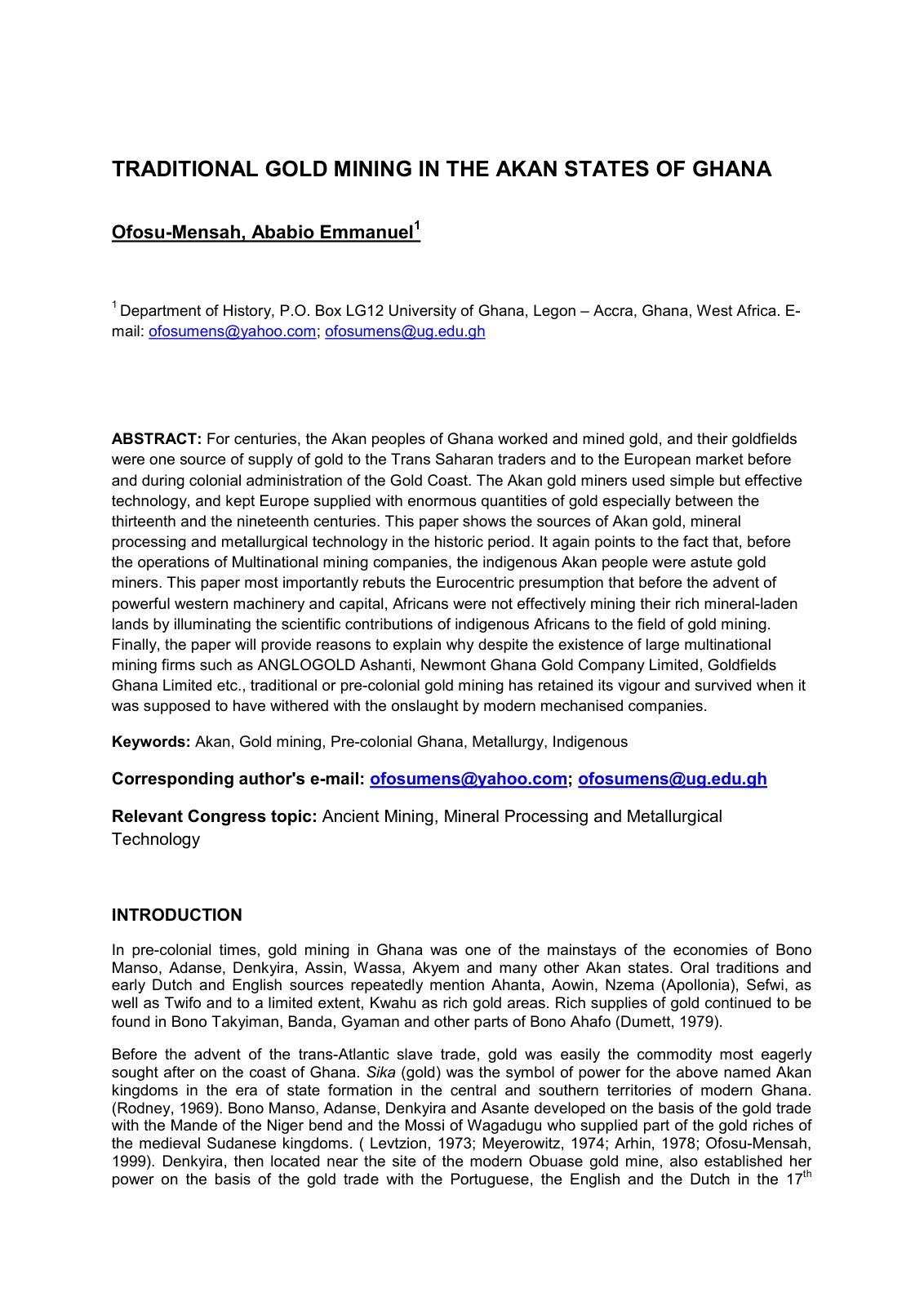 First page of Traditional Gold Mining in the Akan Stat