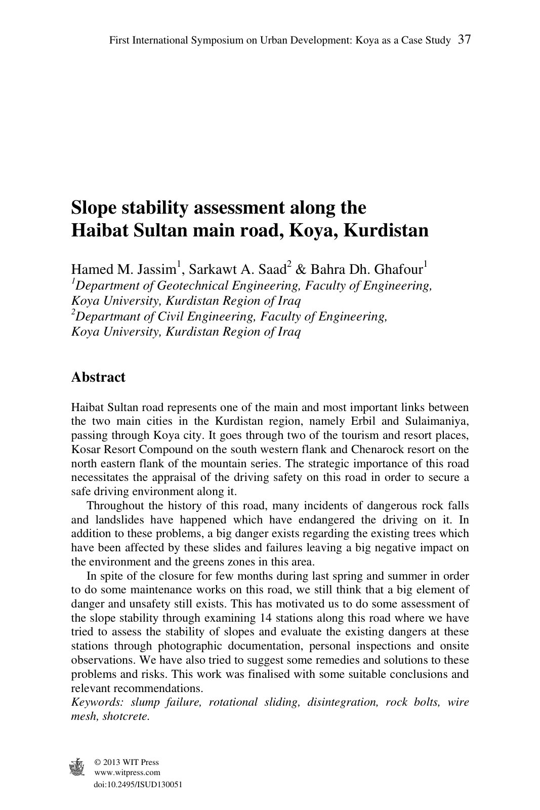 First page of Slope stability assessment along the Hai