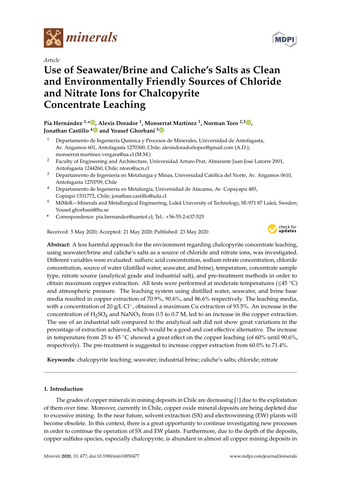 First page of Use of Seawater Brine and Caliche s Salt