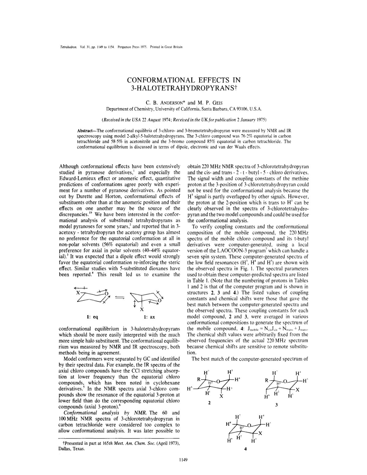 First page of Conformational effects in 3 halotetrahyd