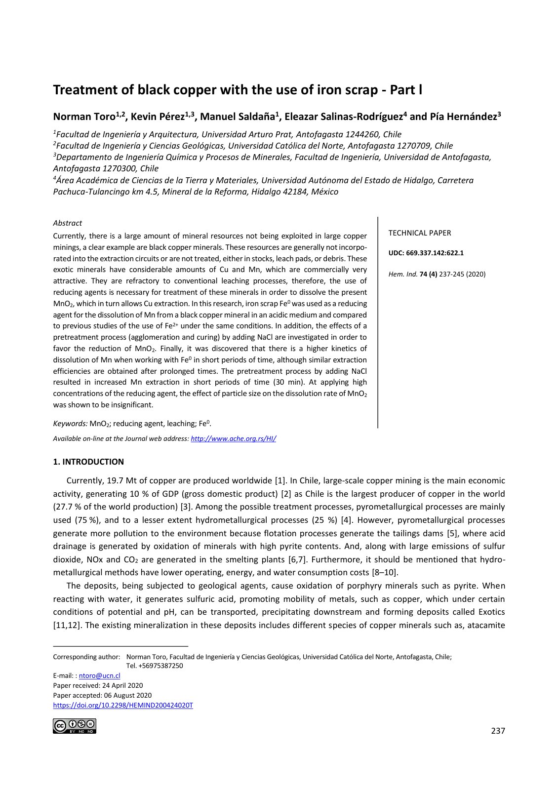 First page of Treatment of black copper with the use o
