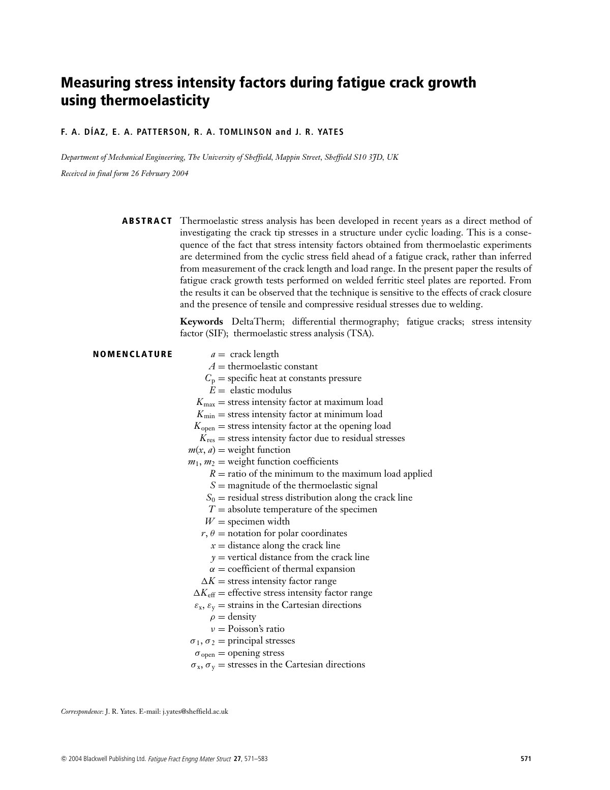 First page of Measuring stress intensity factors durin