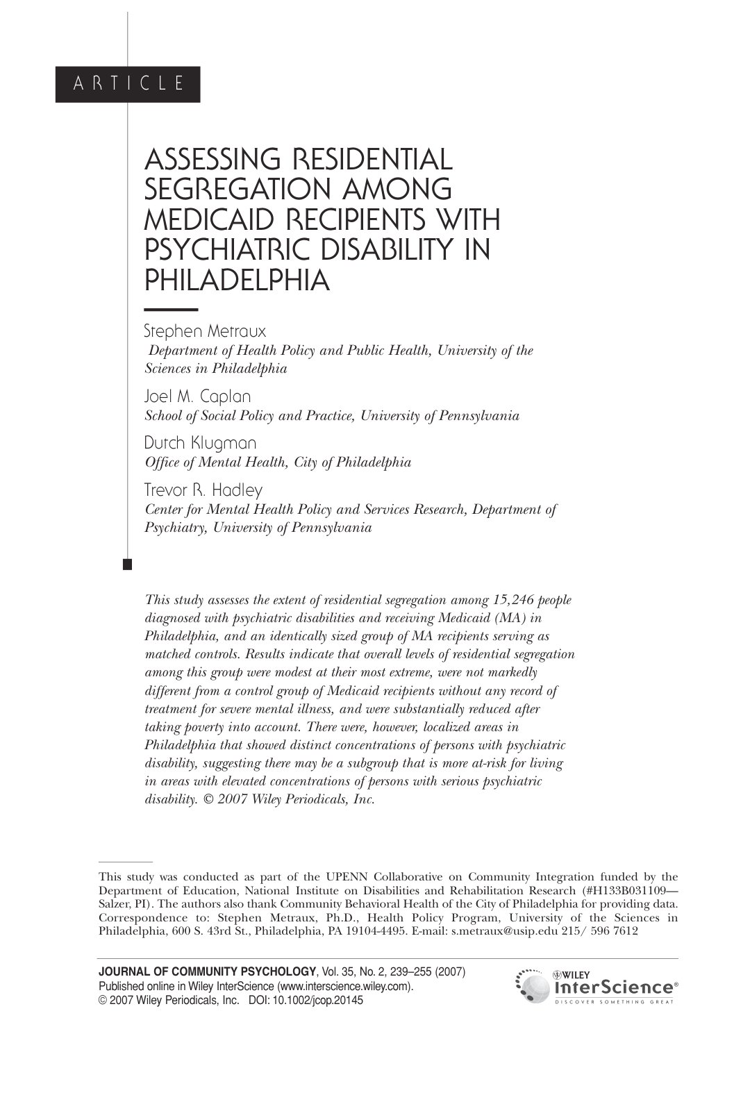 First page of Assessing residential segregation among