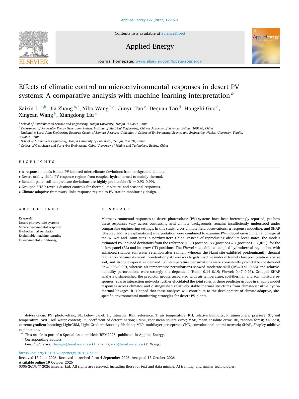 First page of Effects of climatic control on microenvironmental responses in d 2027 Applie