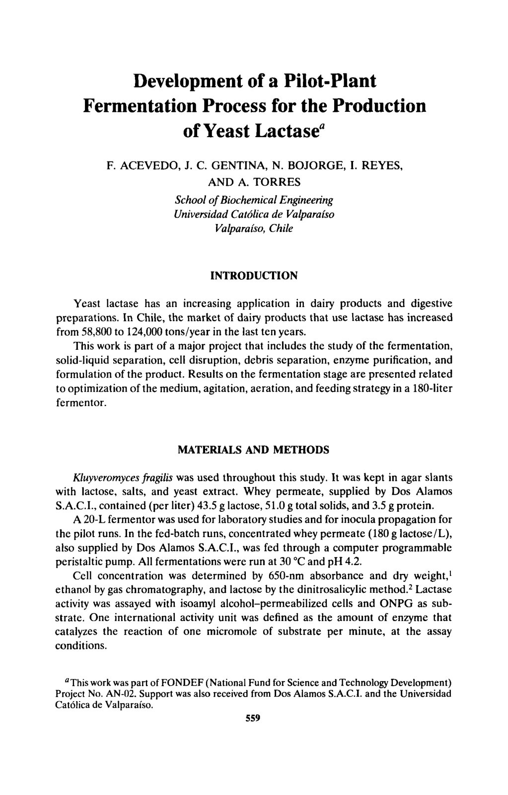 First page of Development of a Pilot Plant Fermentatio