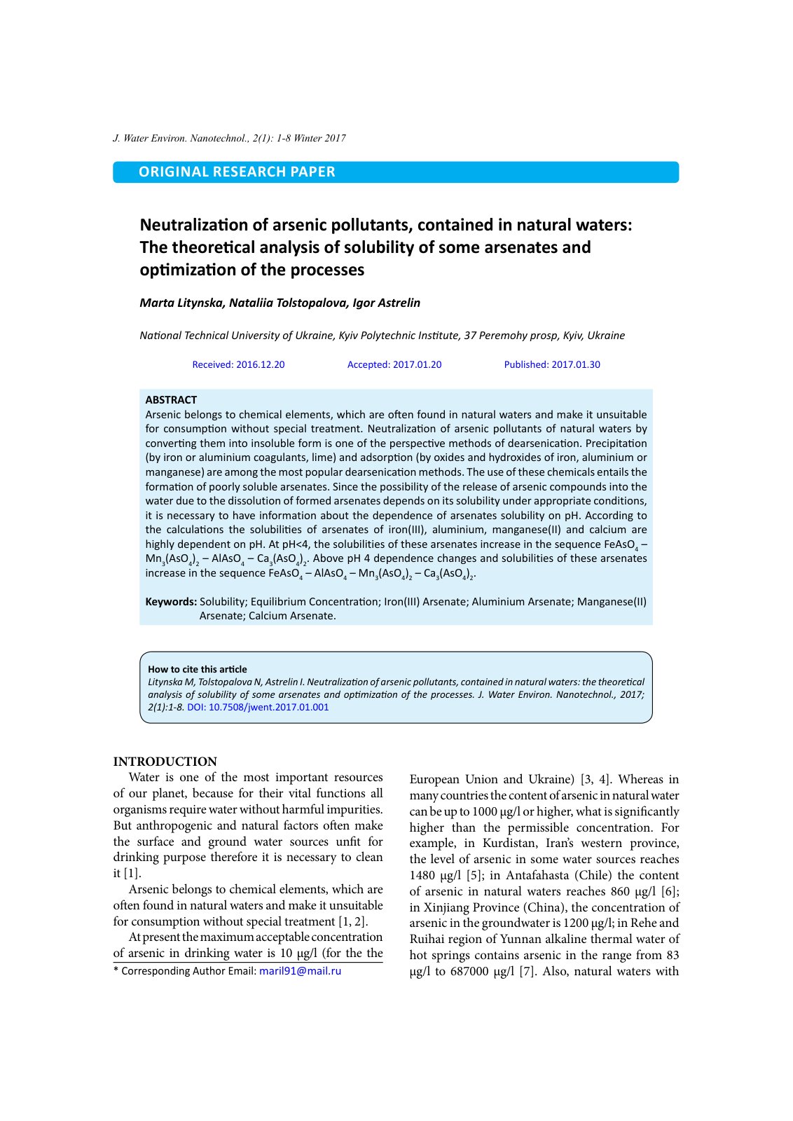 First page of Neutralization of arsenic pollutants con