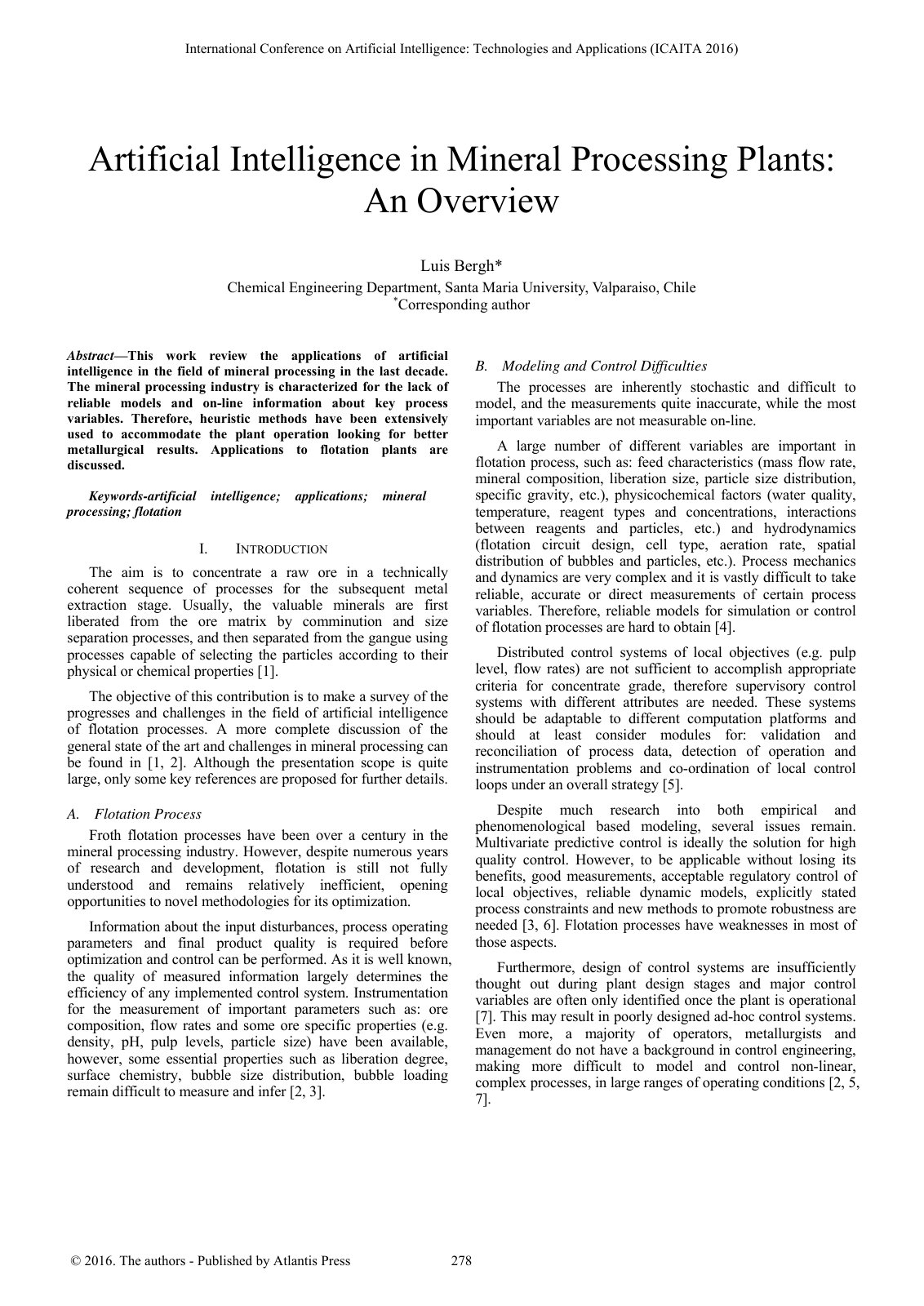 First page of Artificial Intelligence in Mineral Proce