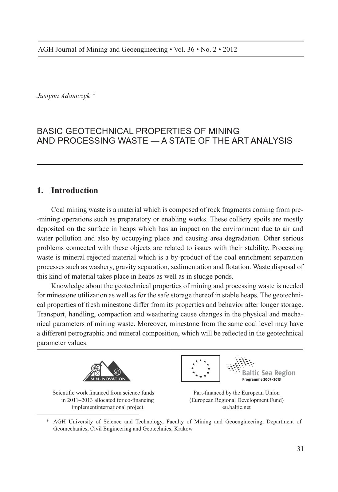 First page of BASIC GEOTECHNICAL PROPERTIES OF MINING
