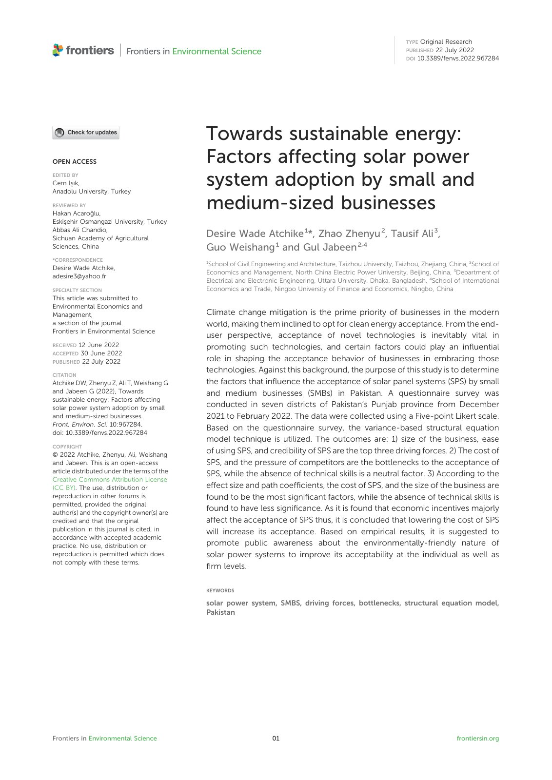 First page of Towards sustainable energy Factors affec