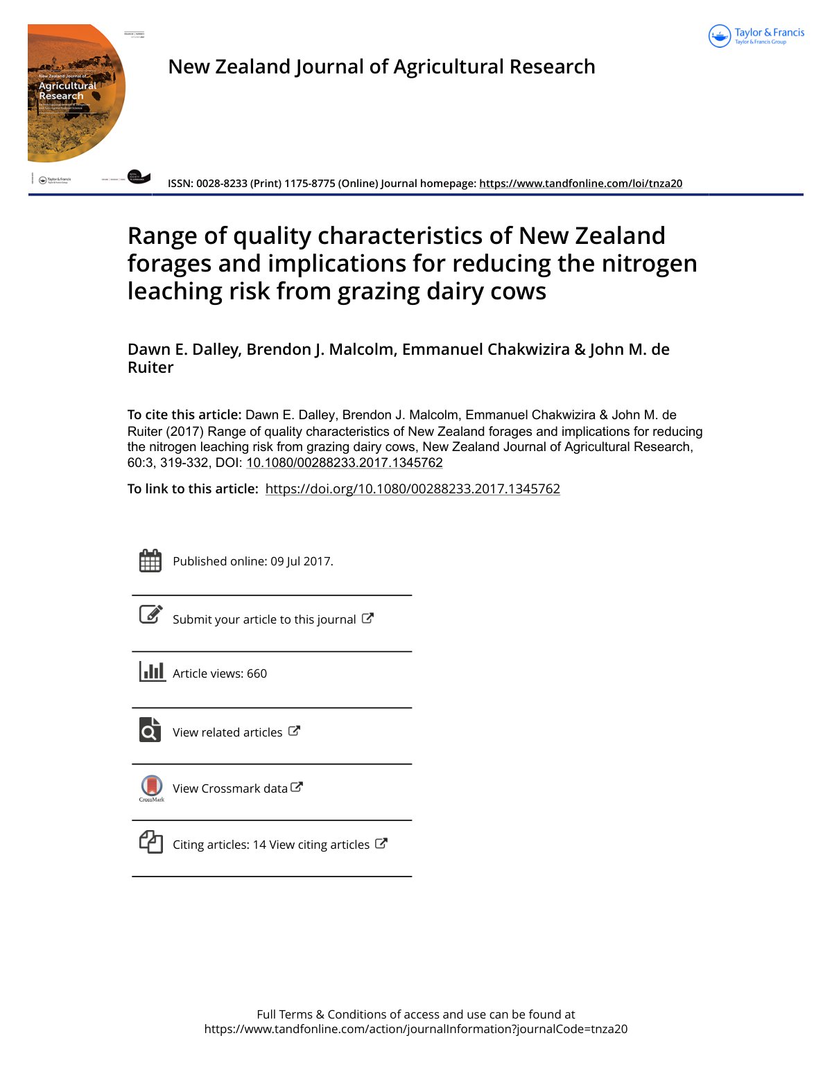 First page of Range of quality characteristics of New
